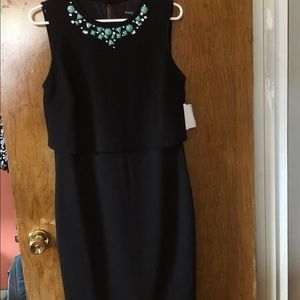 Fifth Park Sleeveless “Little Black Dress” w/ Beaded Turquoise Neckline sz 10